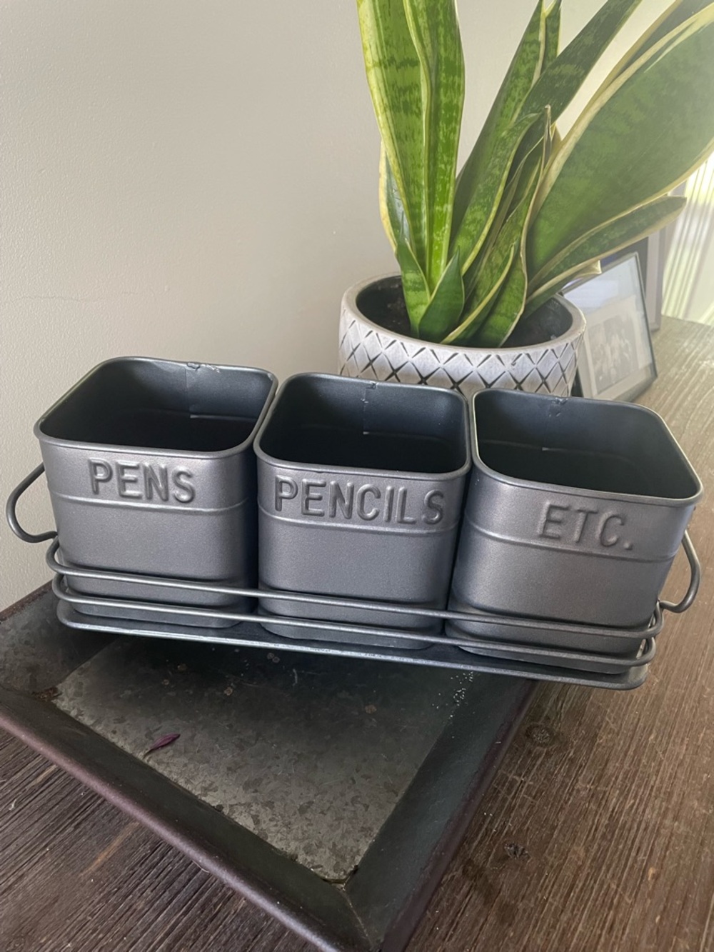 Metal Desk Organizer Trio - Pens Pencils Etc. - Gray